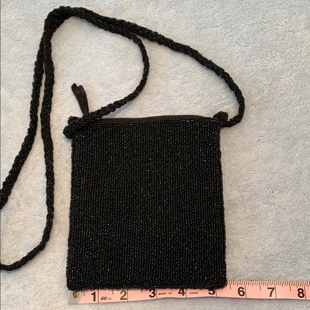 Black Beaded Braided Strap Crossbody Bag Purse Eveningwear Gala Formal